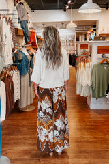 Retro Printed Wide Leg Pants