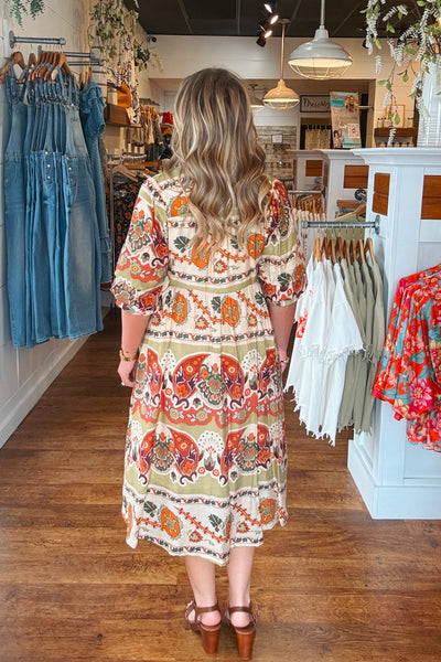 Birdie Midi Dress - Green Mix