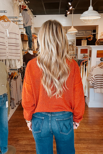 Open Knit Drop Shoulder Pullover - Baked Clay