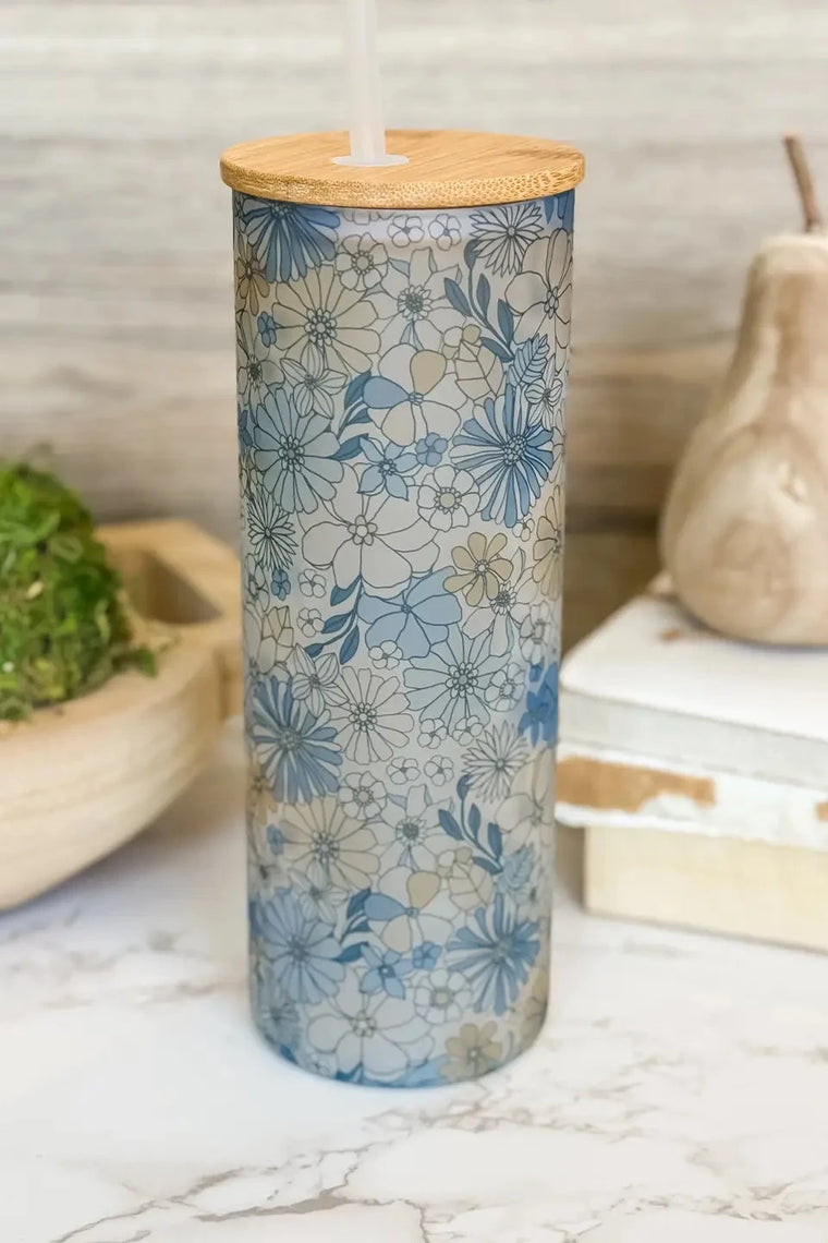 25 oz Blue Flower Tumbler