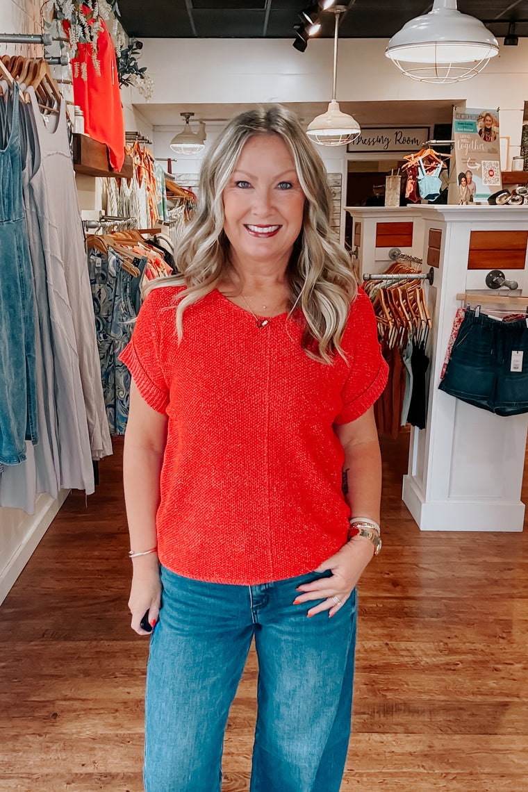 Maggie Short Sleeve Sweater  - Red
