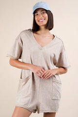 Kylie Mineral Washed Romper - Taupe