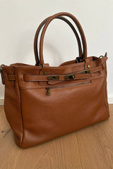 Carly Genuine Leather Handbag -  Cognac