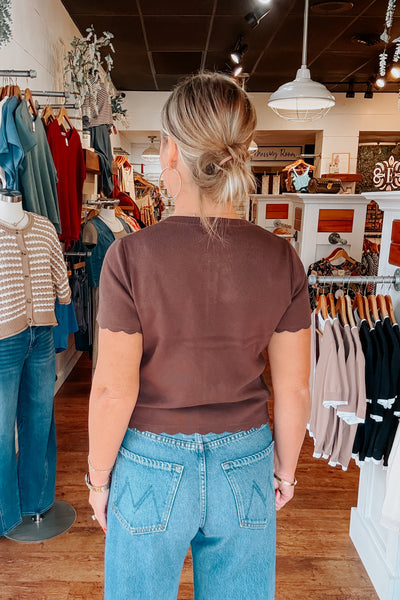 Scalloped Cardigan - Brown