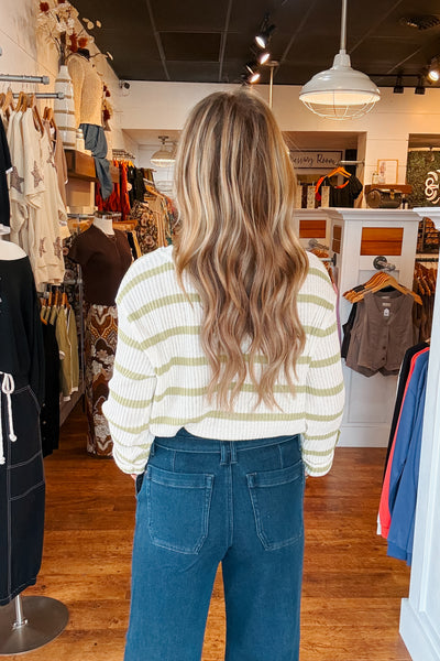 Novie Striped Pullover - Bright Olive