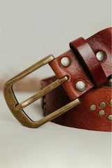 Handcrafted Leather Belt With Coins & Studs - Brown