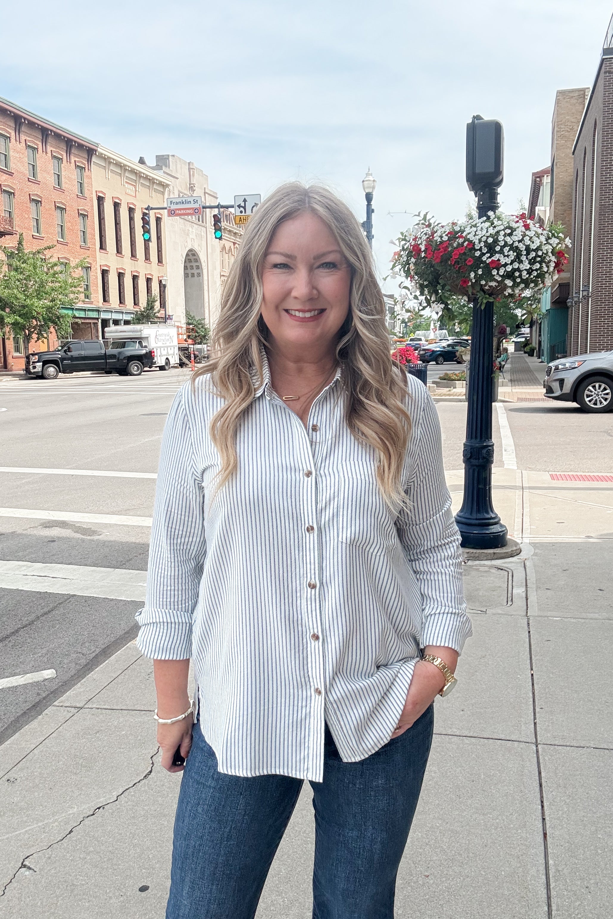 Allie Striped Button Down Top