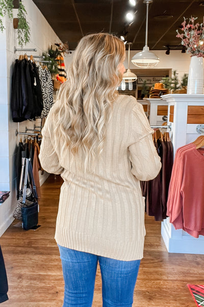 Cable Knit Button Cardigan - Camel