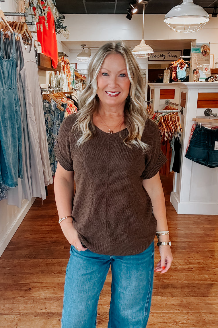 Maggie Short Sleeve Sweater  - Brown