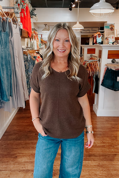 Maggie Short Sleeve Sweater  - Brown