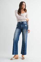 Mica Wide Leg Pearl Embellishment