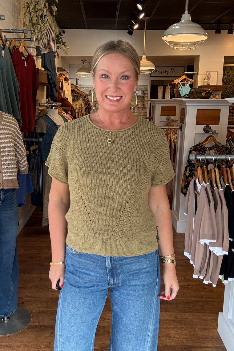 V Stitch Pullover - Olive