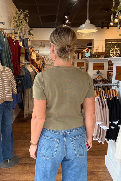 Scalloped Cardigan - Olive