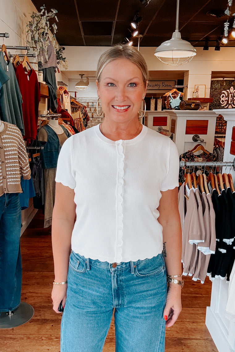 Scalloped Cardigan - Ivory
