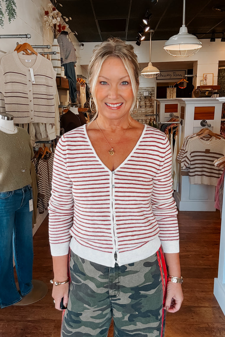 Belle Striped Cardigan - Red
