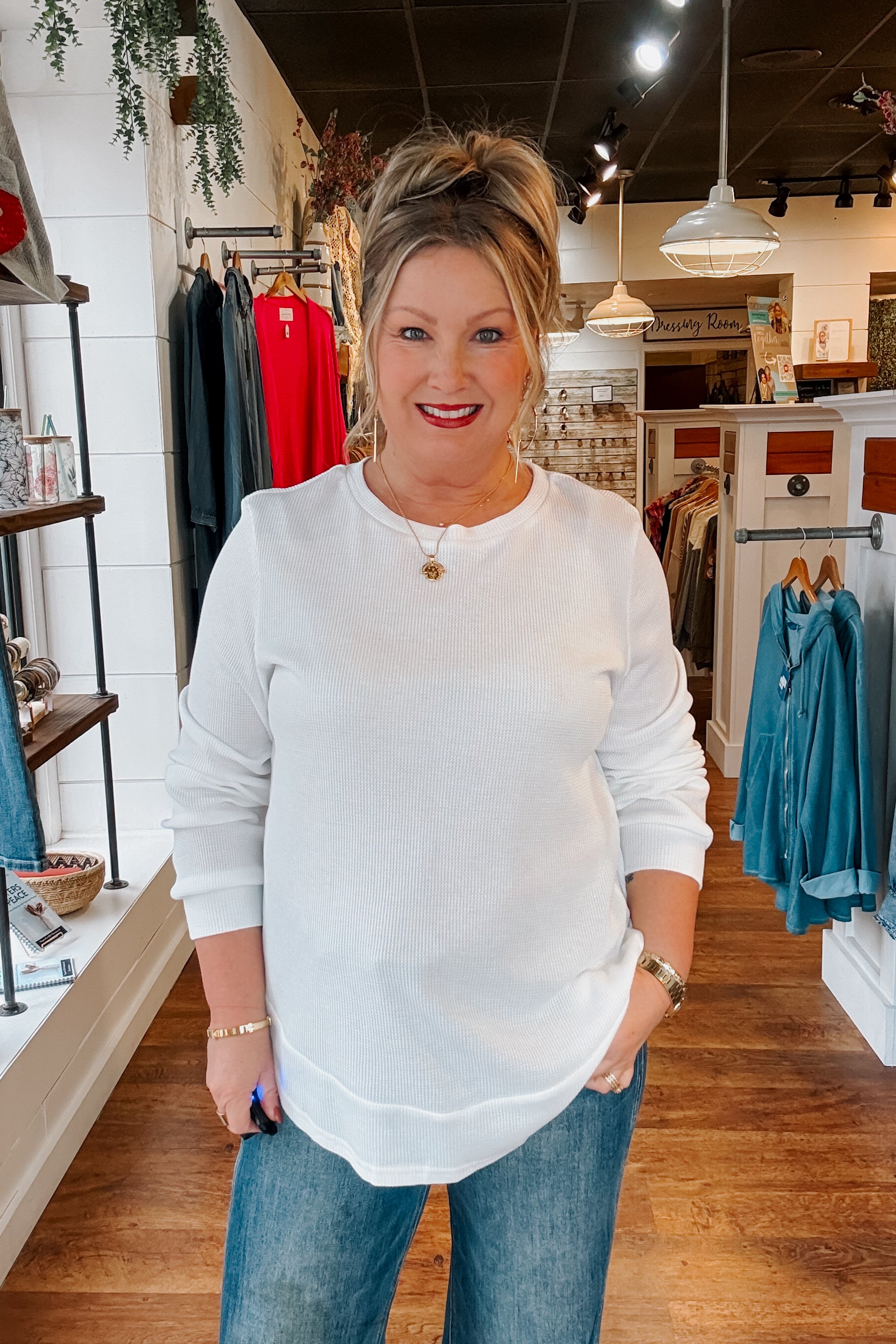 Alice Waffle Knit Pullover - White