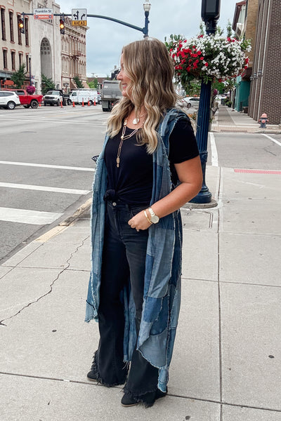 Jaded Gypsy Patchwork Skies Hooded Vest Duster
