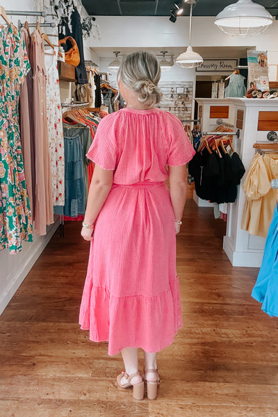 Carolina Button Down Dress - Hot Pink