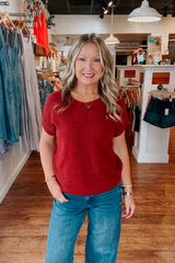 Maggie Short Sleeve Sweater  - Cabernet