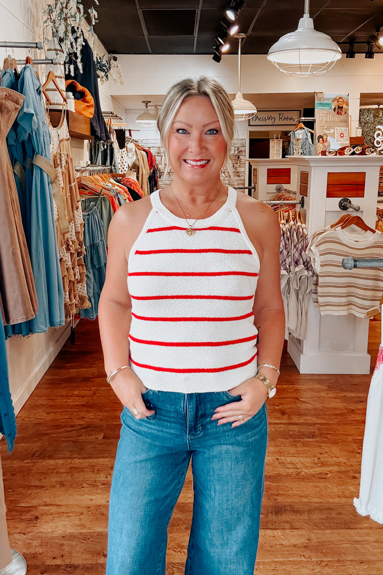 Audrey Striped Tank Top - Cream / Red