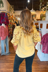 Abilene Floral Sleeve Pullover - Golden Yellow