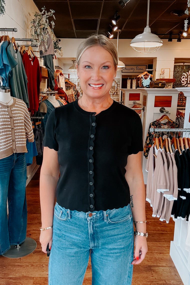 Scalloped Cardigan - Black