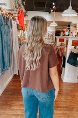 Slub Knit Boxy Tee - Brown