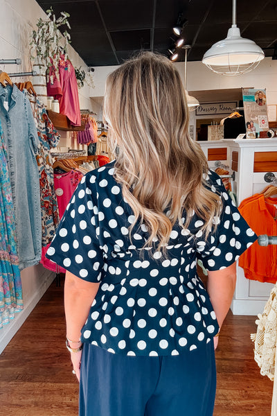 Katherine Polka Dot Top - Navy