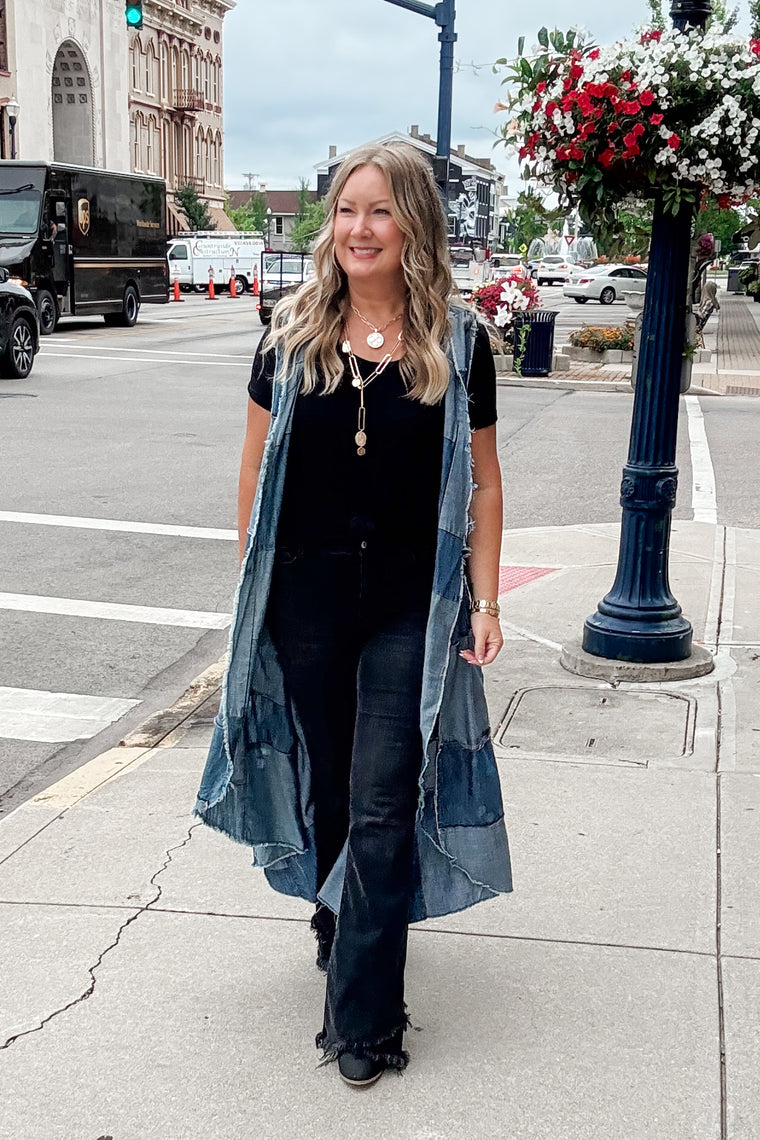 Jaded Gypsy Patchwork Skies Hooded Vest Duster