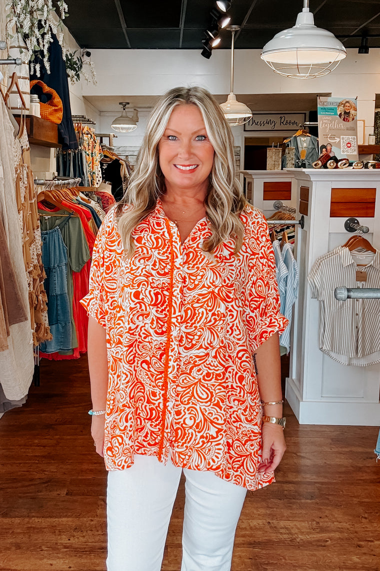 Lenny Button Down Top - Orange