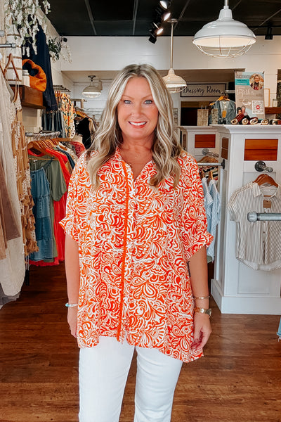 Lenny Button Down Top - Orange