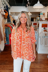 Lenny Button Down Top - Orange