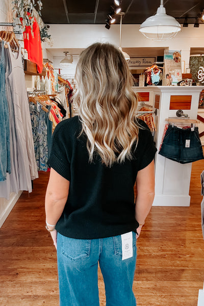Maggie Short Sleeve Sweater  - Black