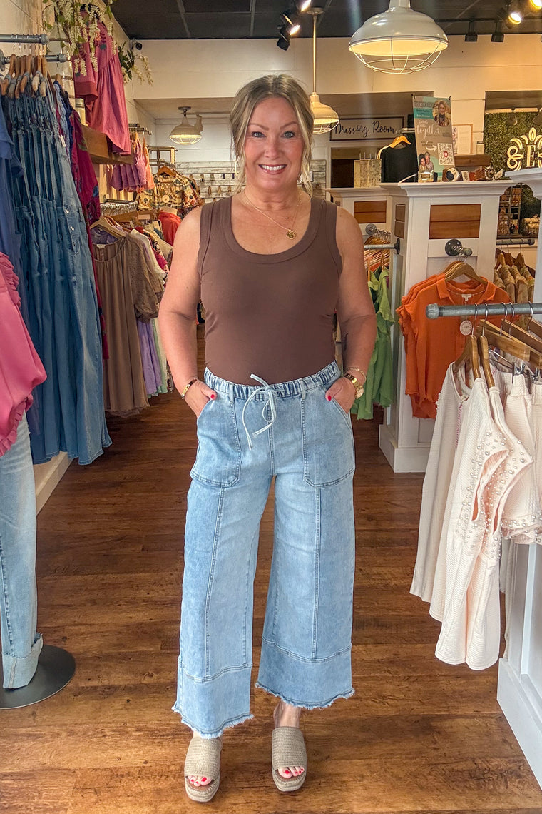 Elaina Drawstring Jeans -  Light Blue