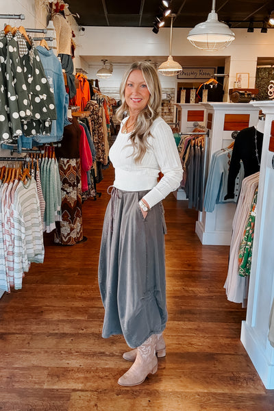 Mathilda Denim Balloon Skirt - Washed Stone