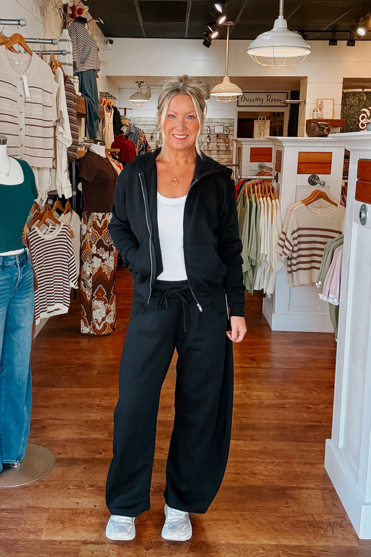 Barrel Leg Sweatpants - Black