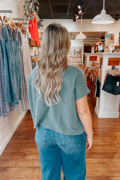 Slub Knit Boxy Tee - Ash Jade