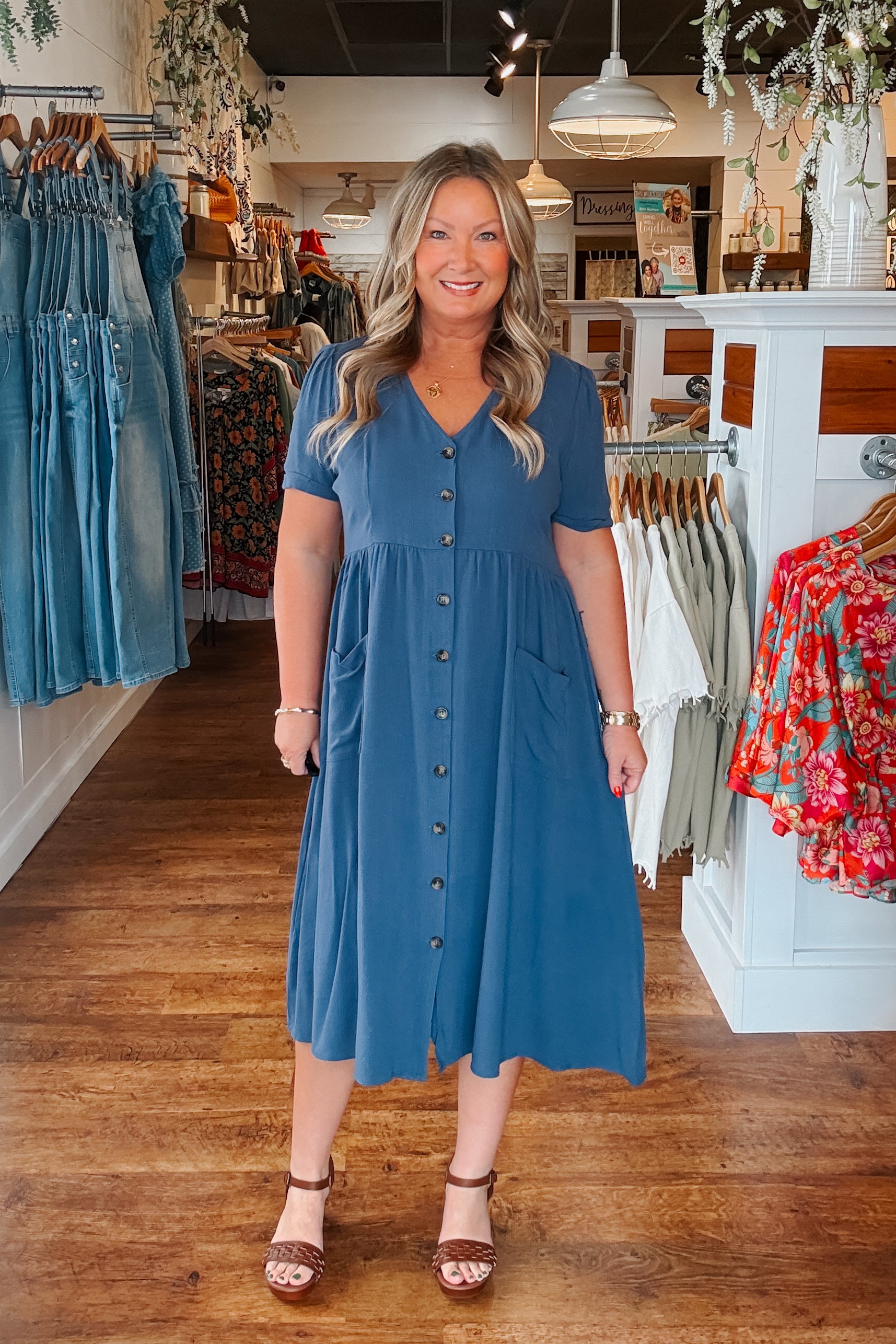 Suvi Button Front Dress - Navy
