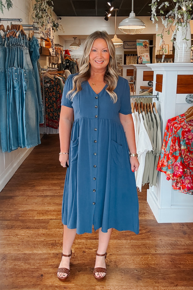 Suvi Button Front Dress - Navy
