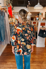 Mica Floral Top - Navy