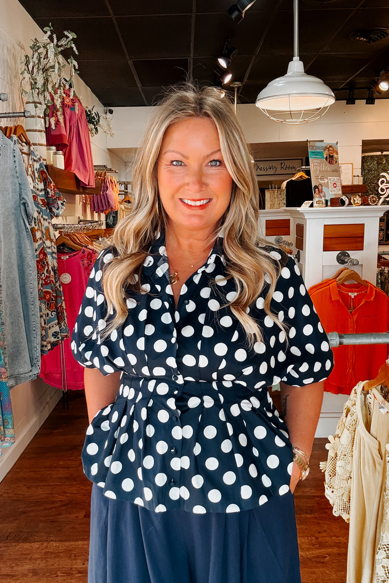 Katherine Polka Dot Top - Navy