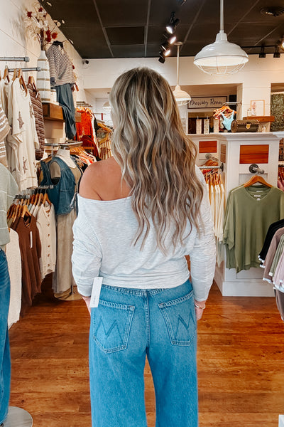 Kora One Shoulder Striped Top - Heather Grey