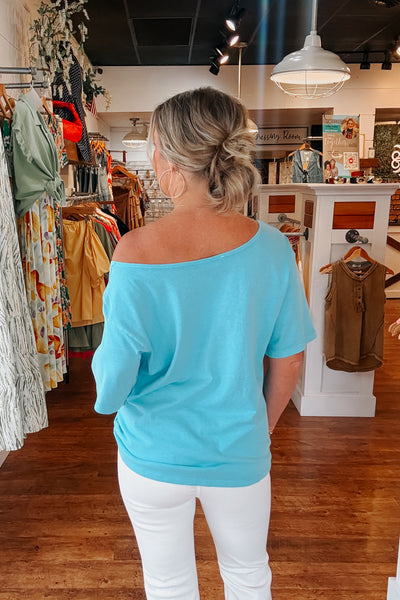 Joni Off Shoulder Top - Aqua Blue