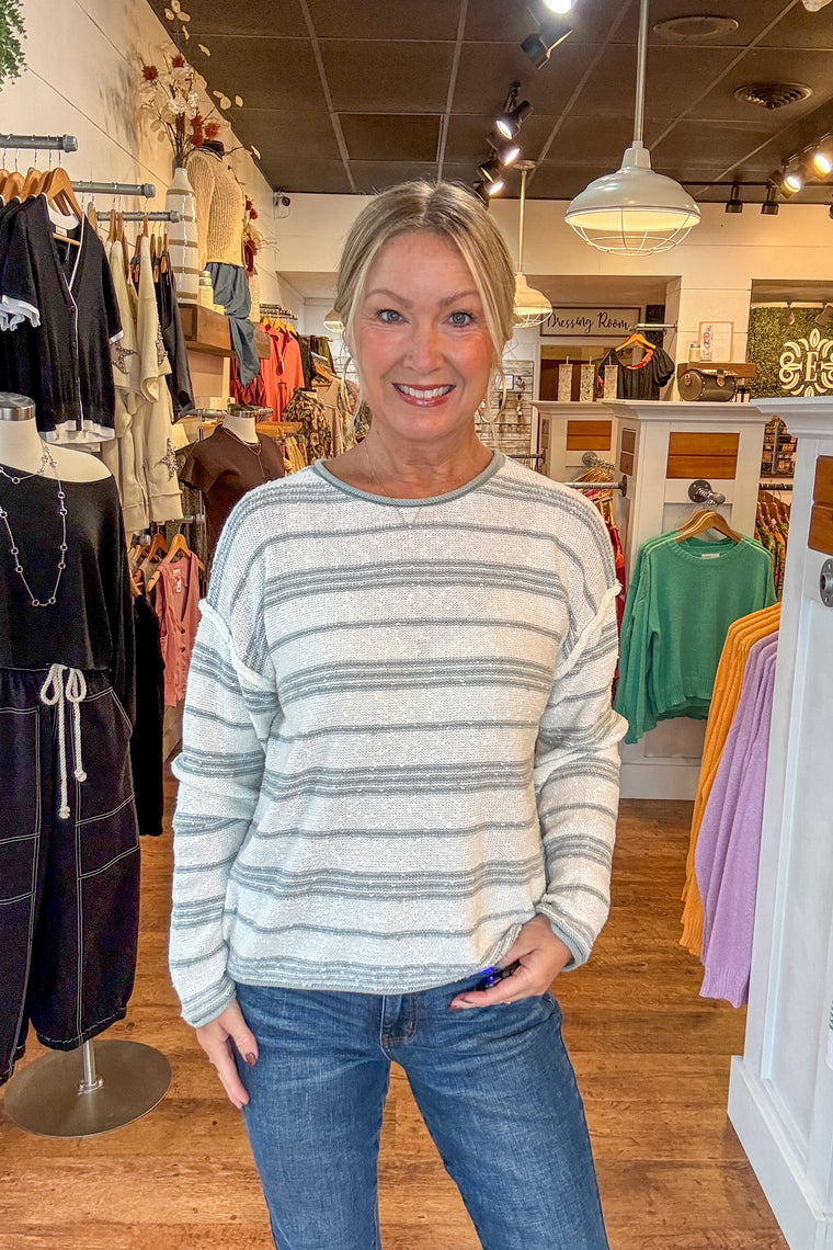 Tinsley Striped Pullover - Dusty Blue