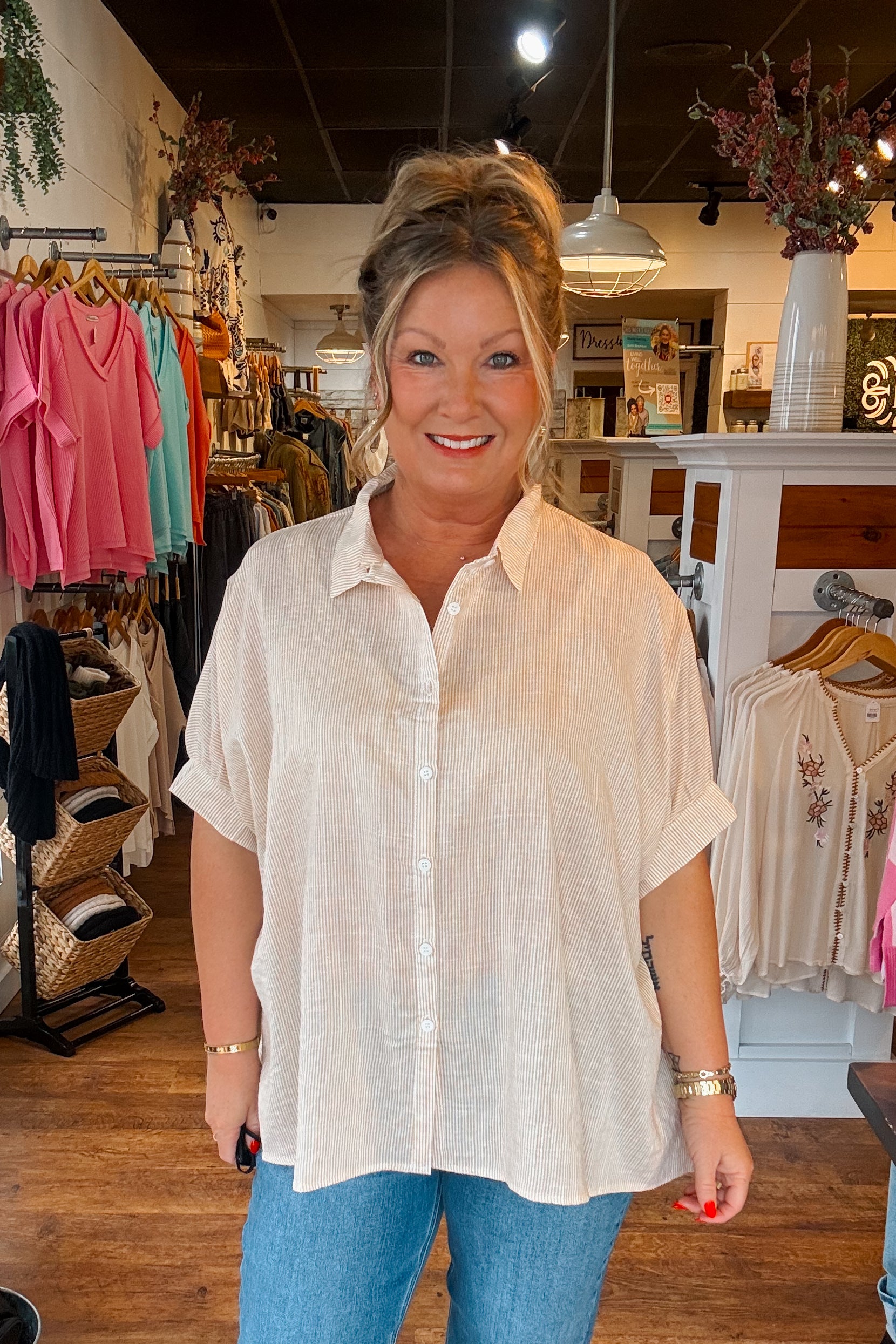 Kate Striped Top - Latte