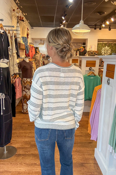 Tinsley Striped Pullover - Dusty Blue