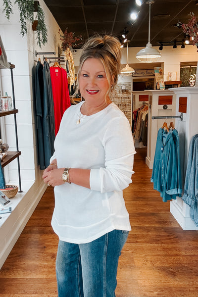 Alice Waffle Knit Pullover - White