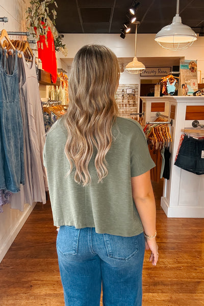 Slub Knit Boxy Tee - Light Olive