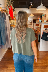 Slub Knit Boxy Tee - Light Olive