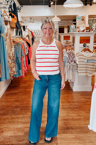 Audrey Striped Tank Top - Cream / Red